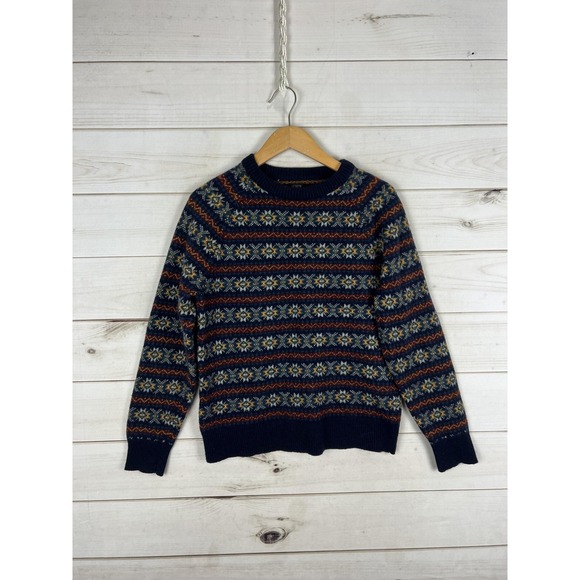 J.Crew Sweater Womens Large Blue Fair Isle Lambswool Crewneck Knit Warm Pattern - Picture 1 of 7